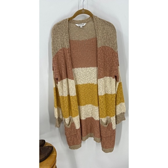 Davi & Dani Striped open front textured open knit tunic length cardigan L - Picture 5 of 12